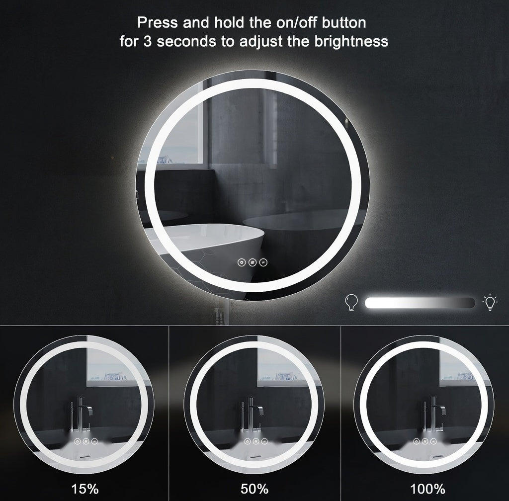 SmartShine Contemporary LED Dimmable Round Anti-Fog Backlit Bathroom Vanity Mirror