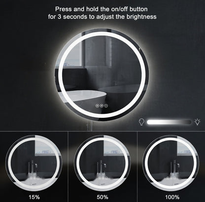 SmartShine Contemporary LED Dimmable Round Anti-Fog Backlit Bathroom Vanity Mirror
