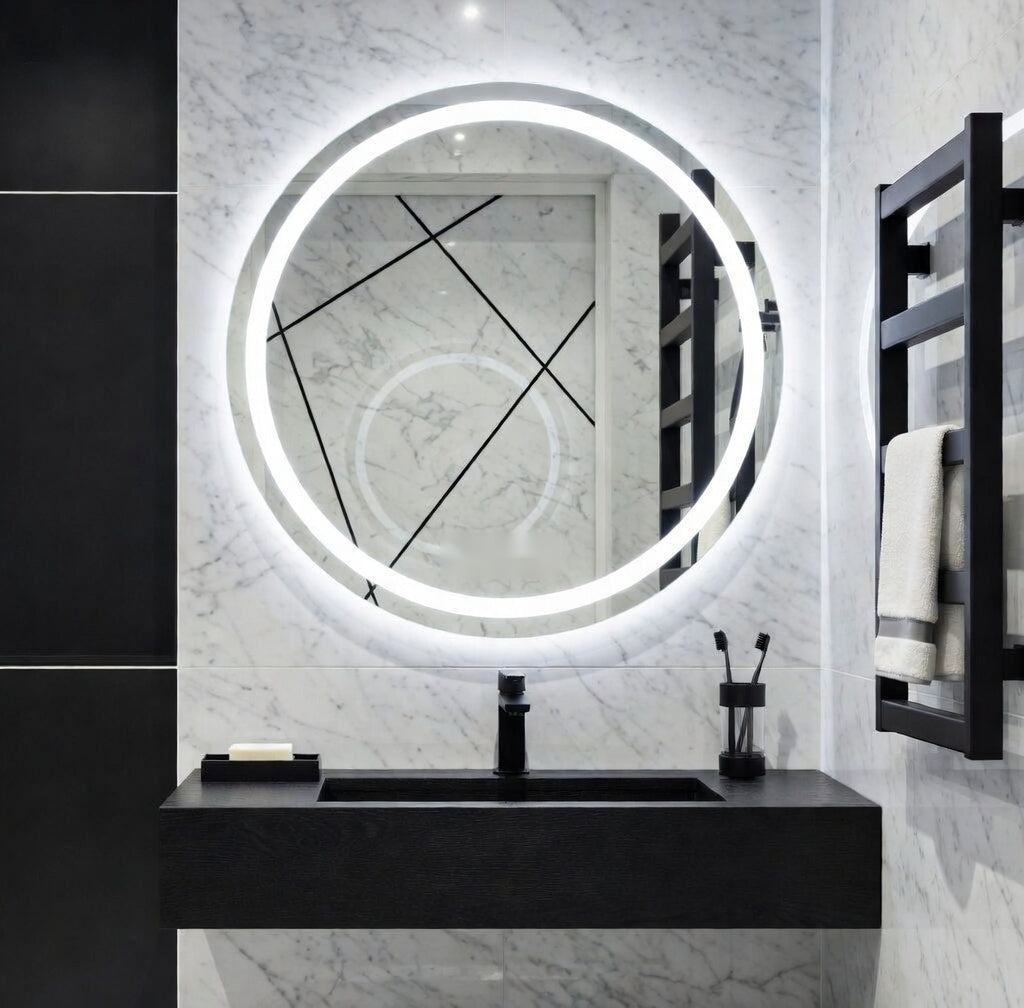 SmartShine Contemporary LED Dimmable Round Anti-Fog Backlit Bathroom Vanity Mirror