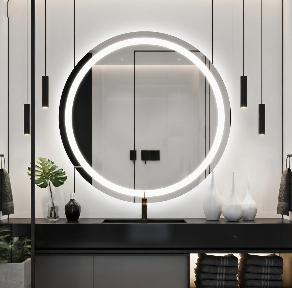 SmartShine Contemporary LED Dimmable Round Anti-Fog Backlit Bathroom Vanity Mirror