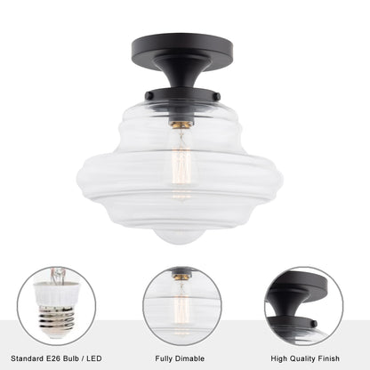 Solaria 1-Light Dark Brown Farmhouse Semi Flush Mount Ceiling Light