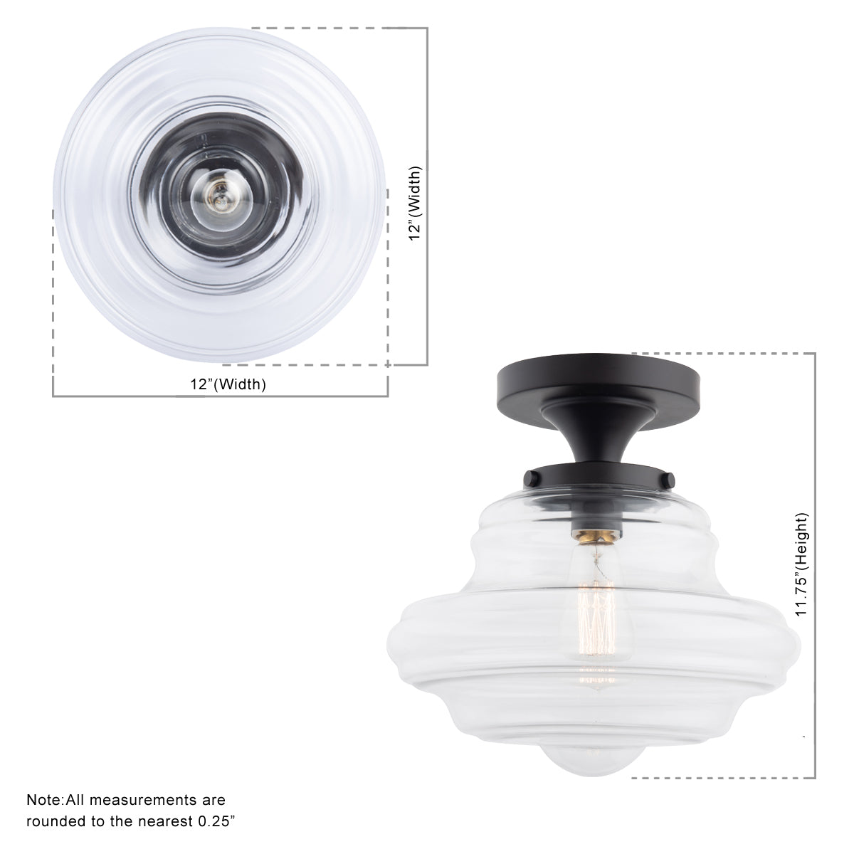 Solaria 1-Light Dark Brown Farmhouse Semi Flush Mount Ceiling Light
