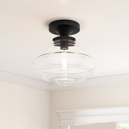 Solaria 1-Light Dark Brown Farmhouse Semi Flush Mount Ceiling Light