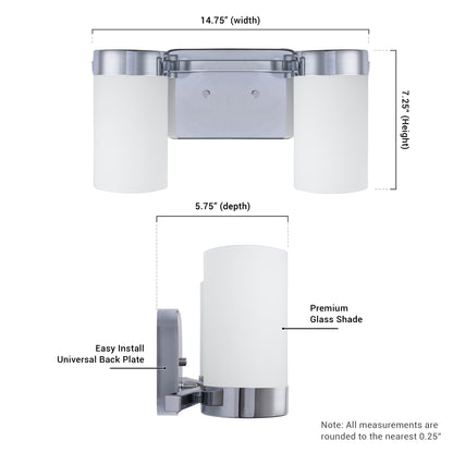 Revis 2-Light Silver Dimmable Bathroom Vanity Light