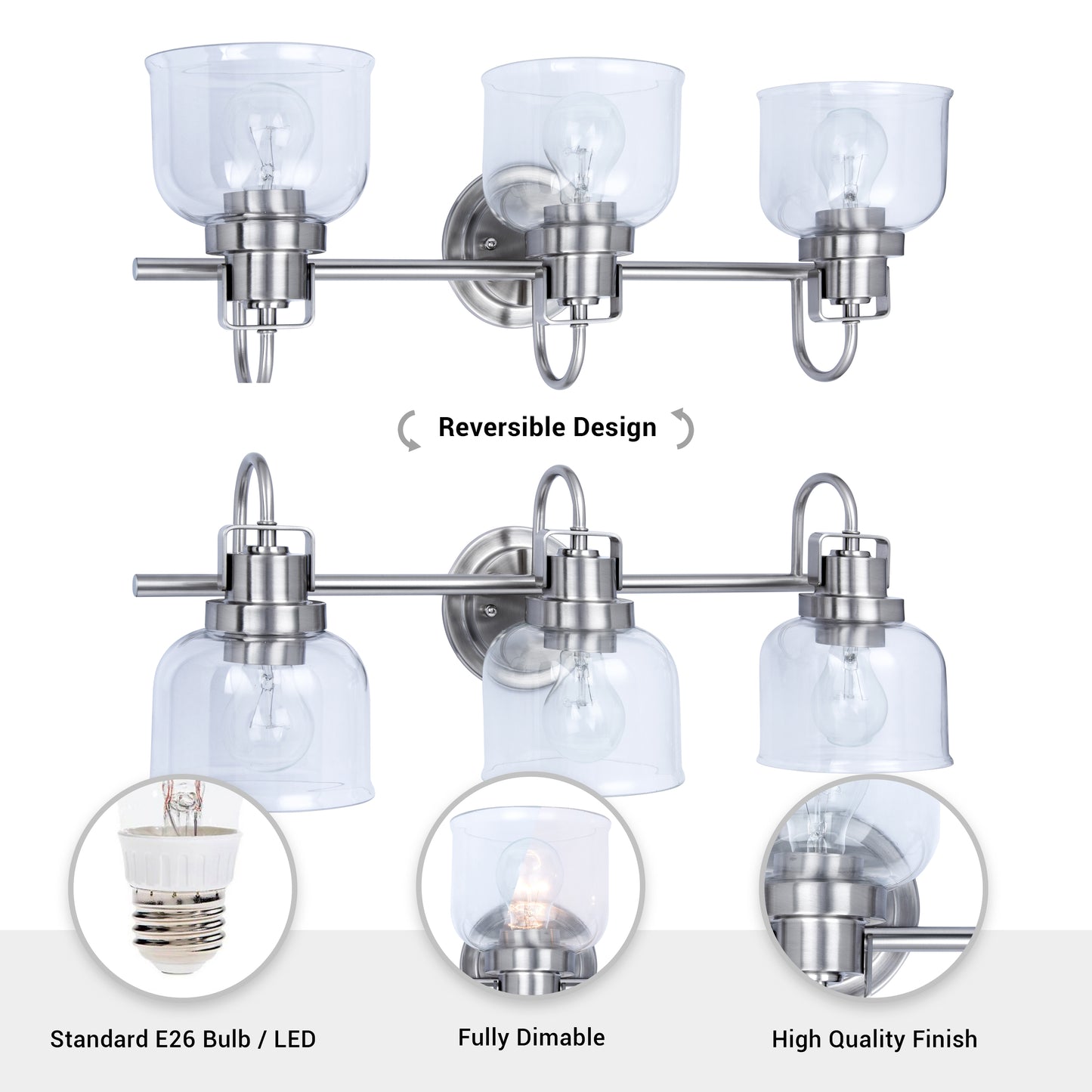 Brighton 3-Light Chrome Dimmable Bathroom Vanity Light
