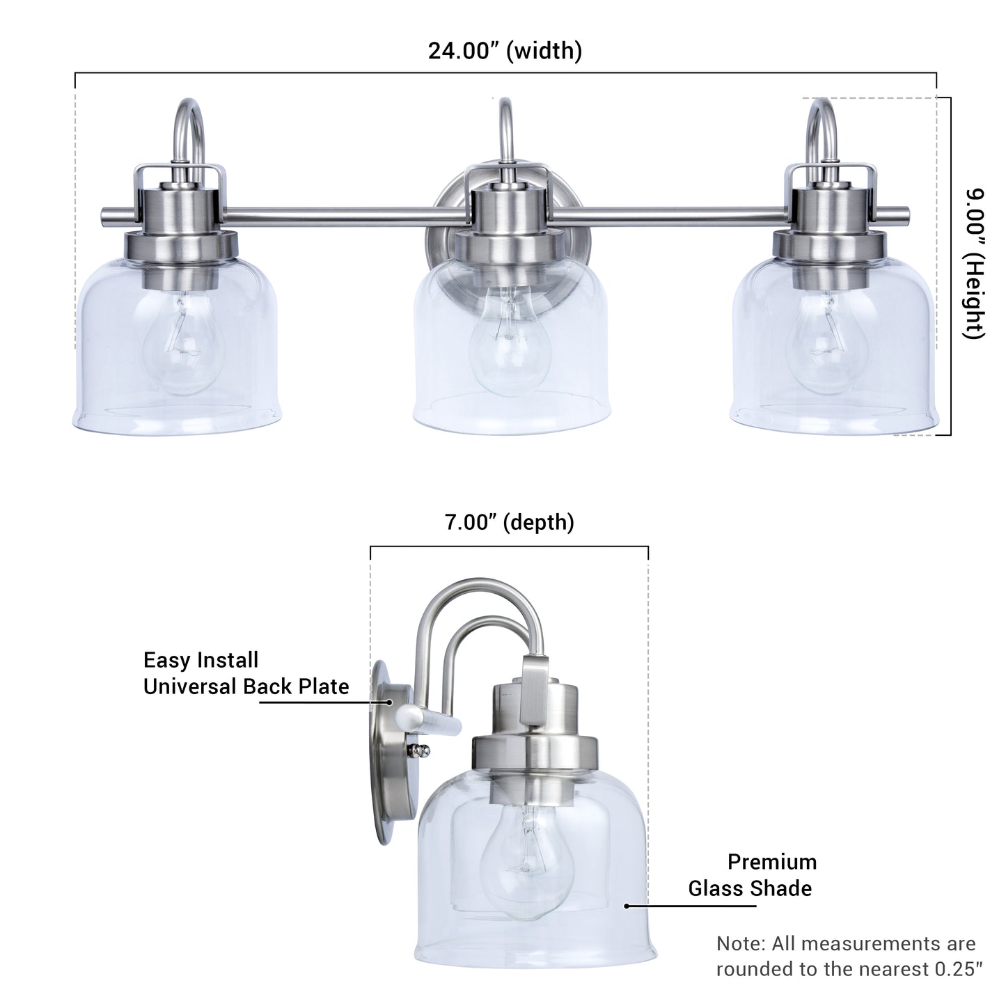 Brighton 3-Light Chrome Dimmable Bathroom Vanity Light