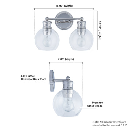 Jasper 2-Light Chrome Dimmable Bathroom Vanity Light