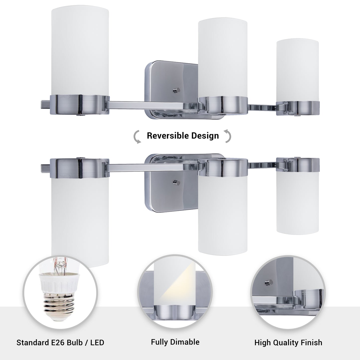 Revis 3-Light Silver Dimmable Bathroom Vanity Light